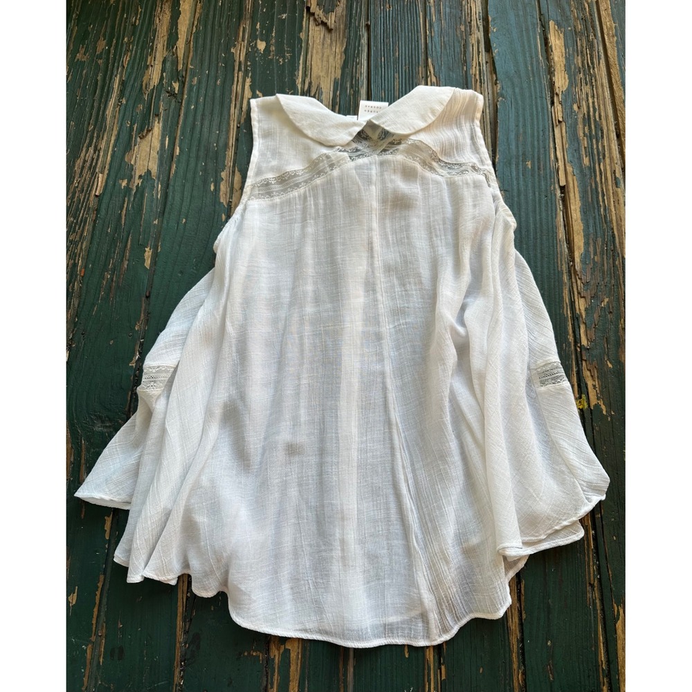 Lauren Conrad White Lace Inset Embroidered Peter Pan Collar Sleeveless Blouse XS - Picture 6 of 7